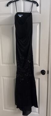 Zang Toi Couture Black Silk Strapless Evening Gown Beaded Sequin Maxi Dress Sz 6